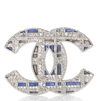 Chanel Crystal Pearl CC Tweed Brooch Blue White Pearly White 3 of 5