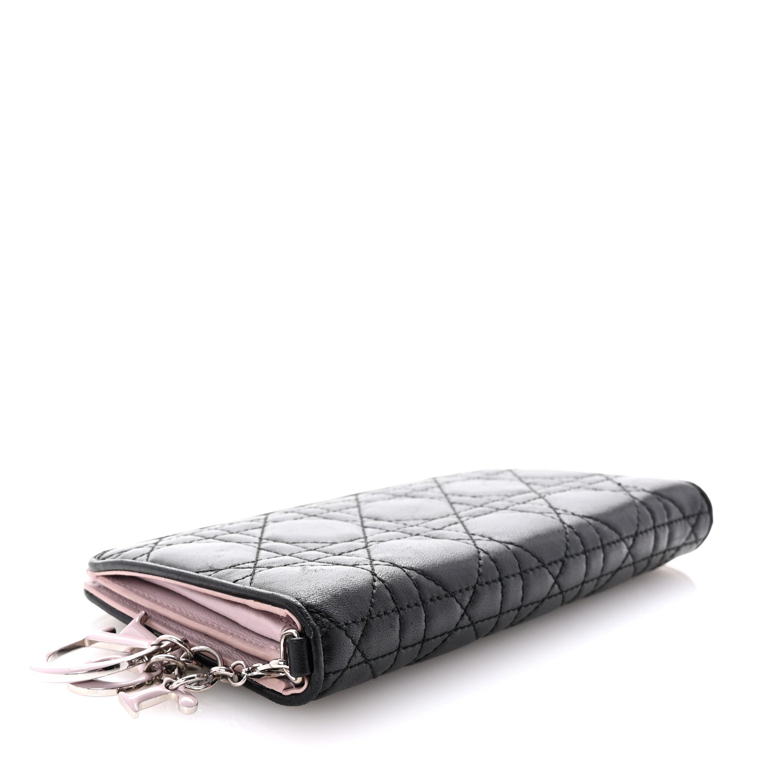 Christian Dior Lambskin Cannage Lady Dior Wallet Organizer Black Pink 4 of 7