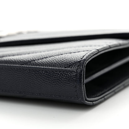Saint Laurent Grain De Poudre Matelasse Chevron Monogram Chain Wallet Deep Marine 11 of 12