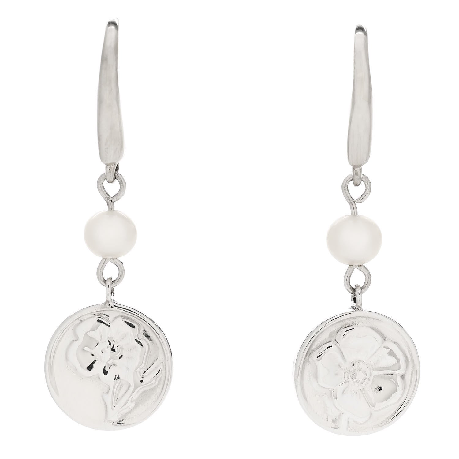 Tiffany Sterling Silver Pearl Nature Rose Earrings 1 of 4