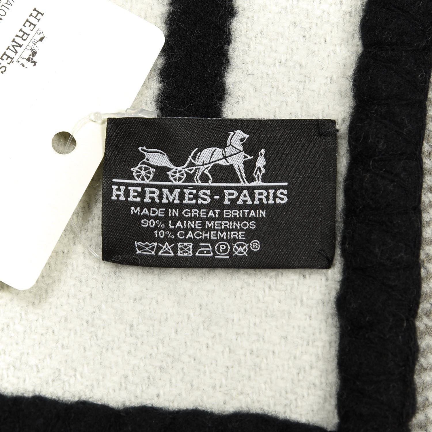 Hermes Wool Cashmere Avalon III Blanket Ecru Black 2 of 2
