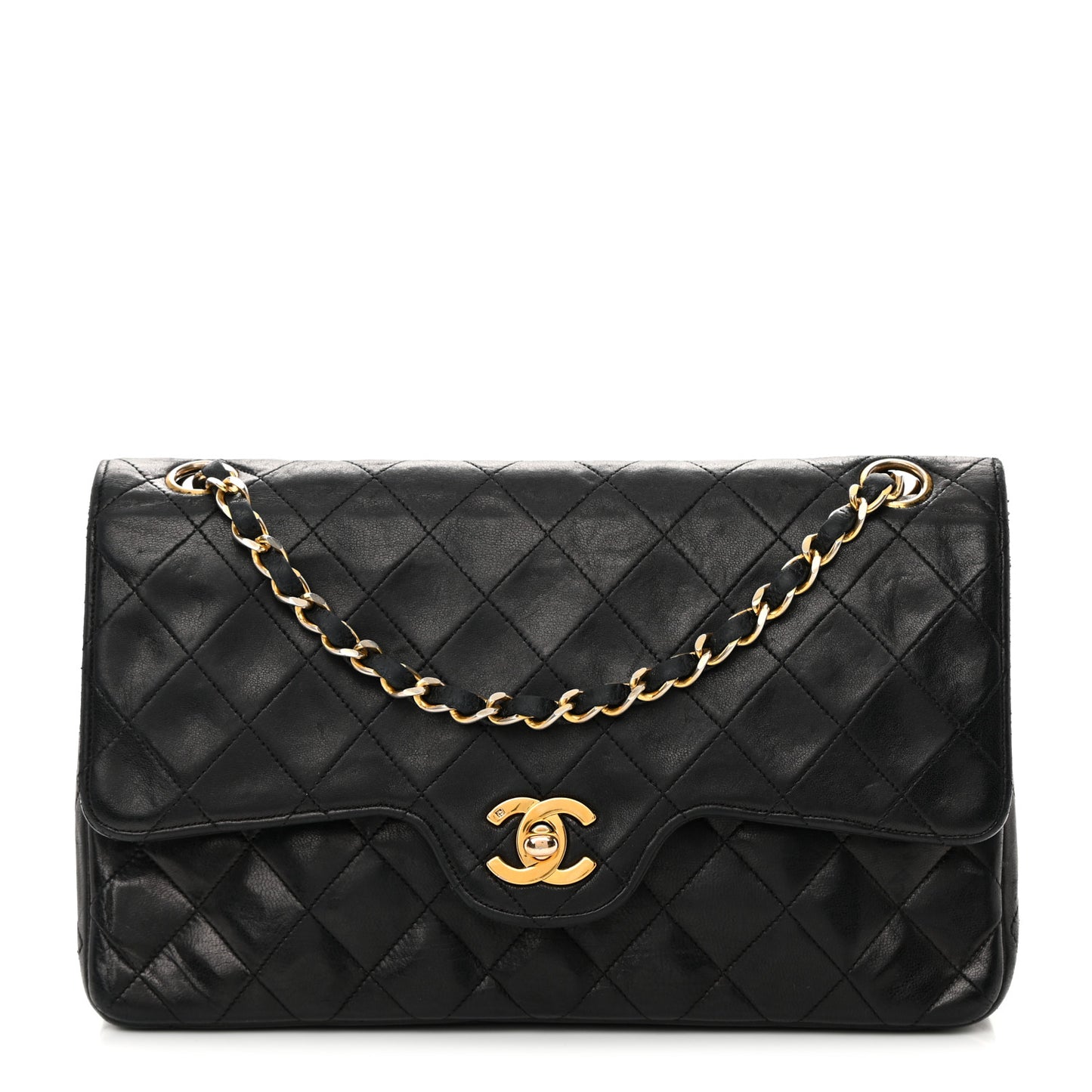 Lambskin Quilted Medium Double Flap Black