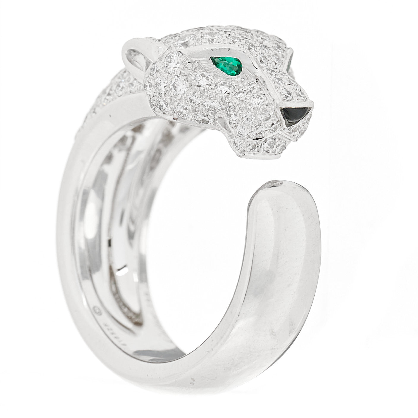 18K White Gold Diamond Black Onyx Emerald Panthere De Cartier Ring 50 5.25