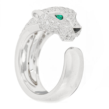 Cartier 18K White Gold Diamond Black Onyx Emerald Panthere De Cartier Ring 50 5.25 1 of 10