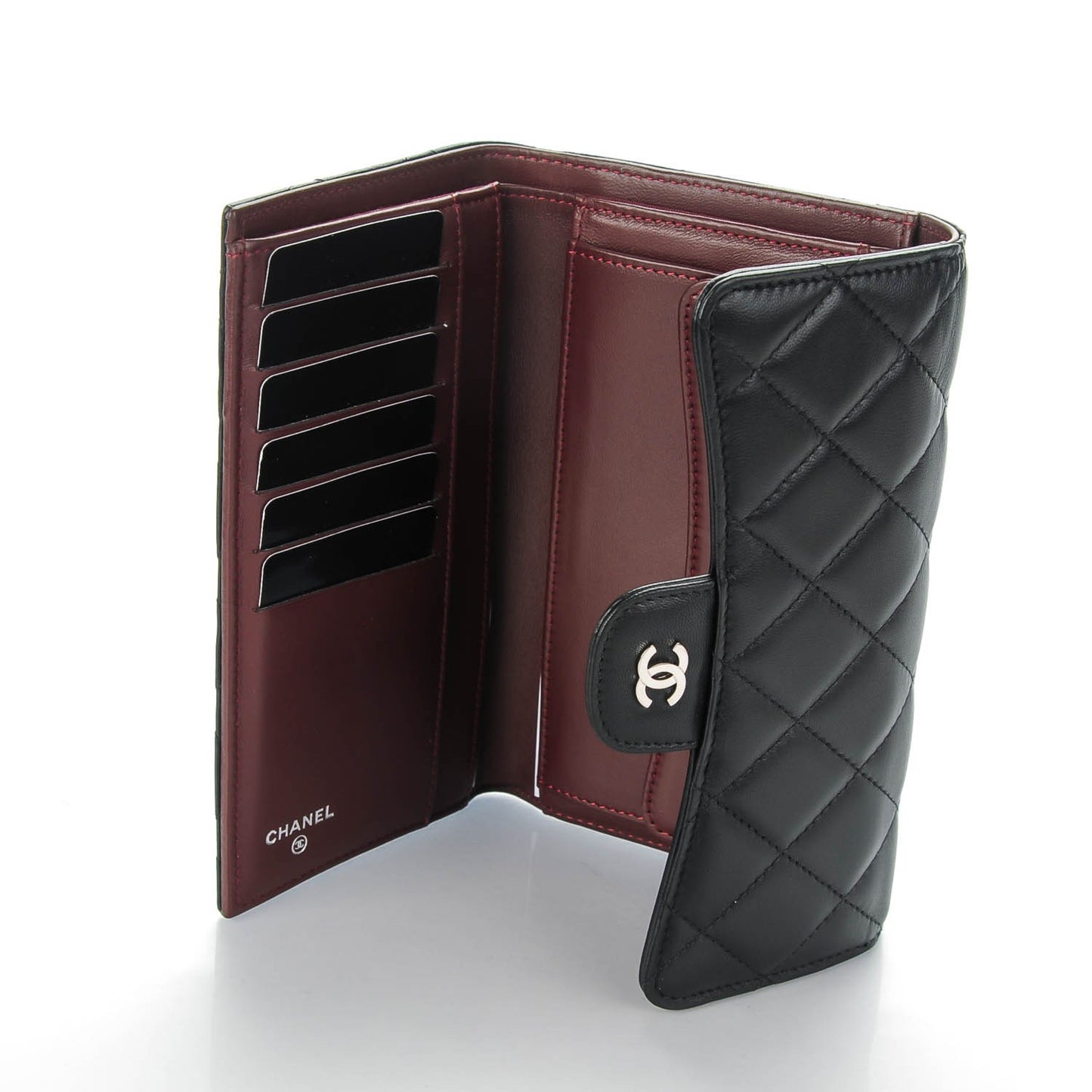 Lambskin Quilted Large Flap Wallet Black