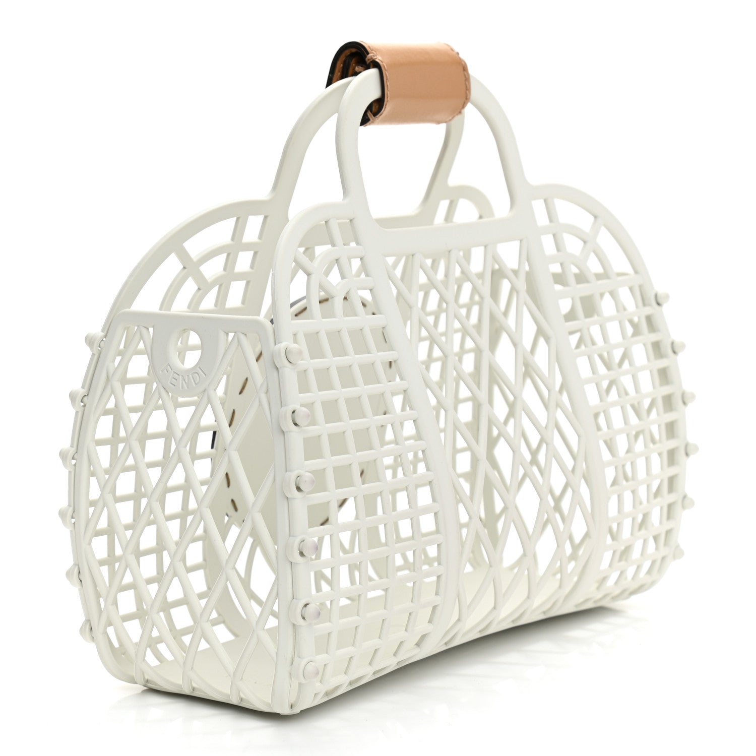 Fendi Recycled Plastic Vitello Liberty Matte Small Fendi Basket White Ice Miele Scuro 9 of 11