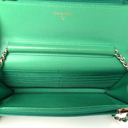 Chanel Lambskin Quilted Wallet On Chain WOC Green 5 of 19