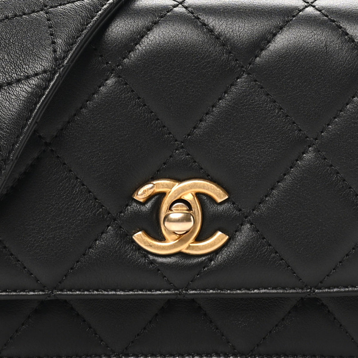 Lambskin Quilted Small Multiple Chain Flap Black