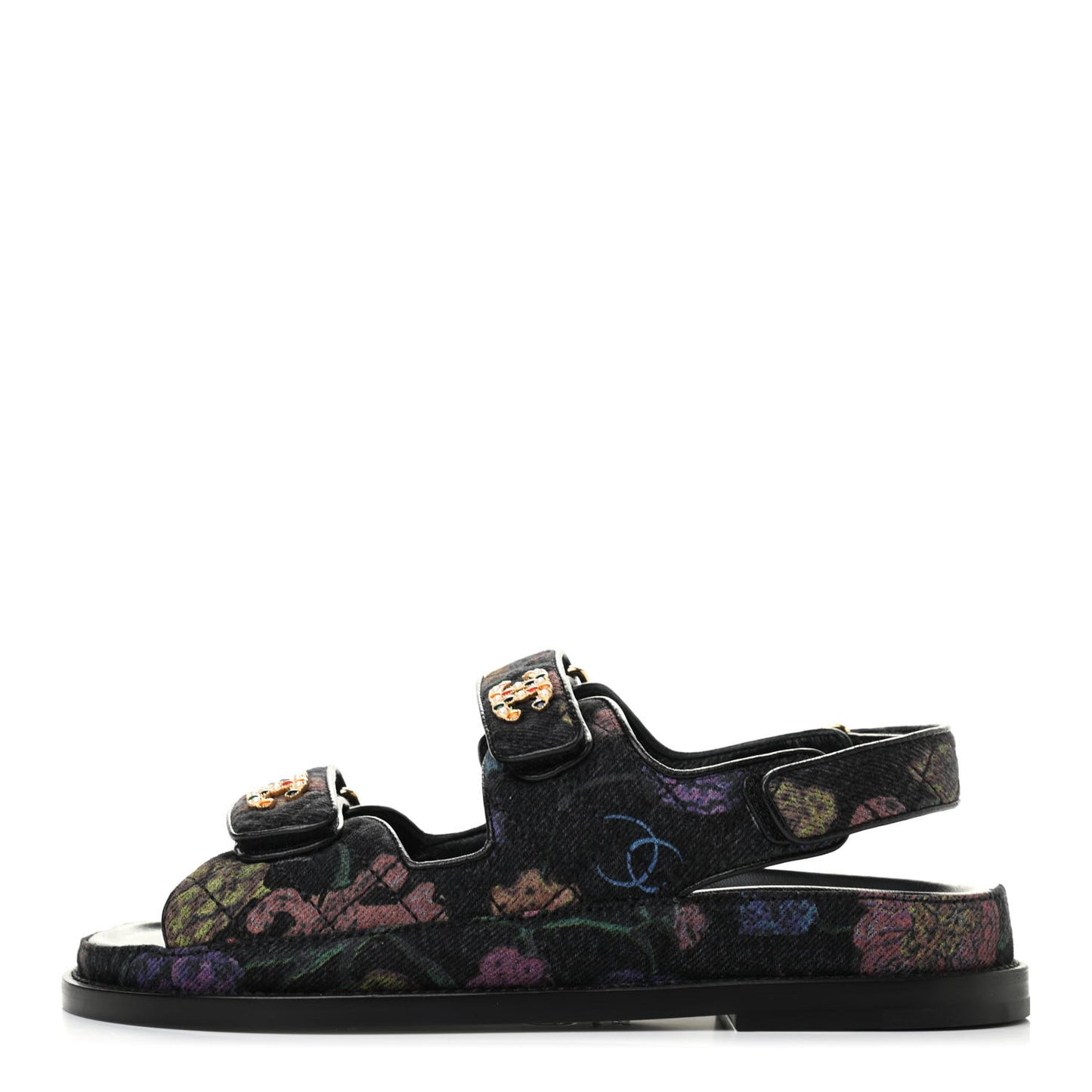 Denim Quilted Dad Sandals 35.5 Black Multicolor