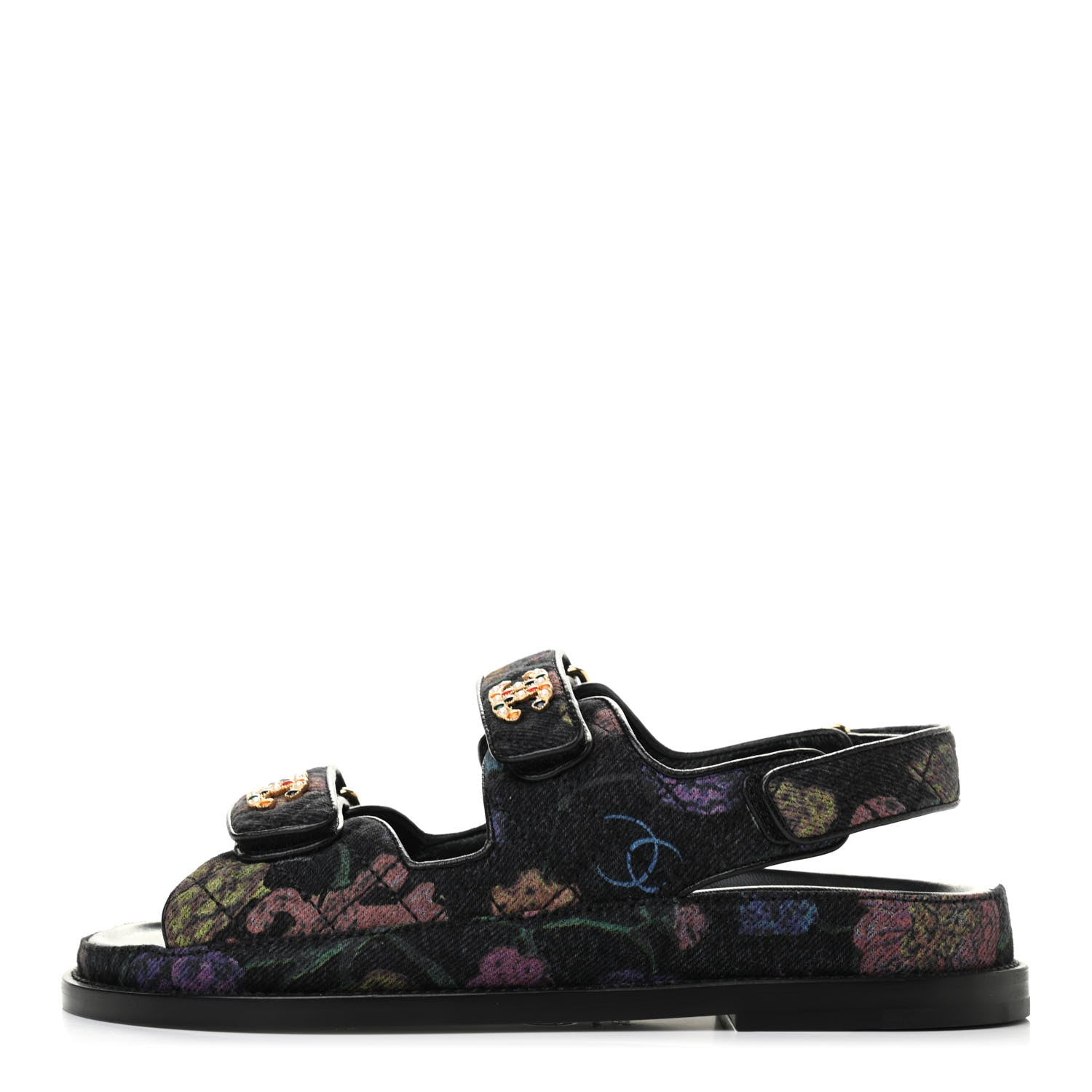Chanel Denim Quilted Dad Sandals 35.5 Black Multicolor 1 of 8