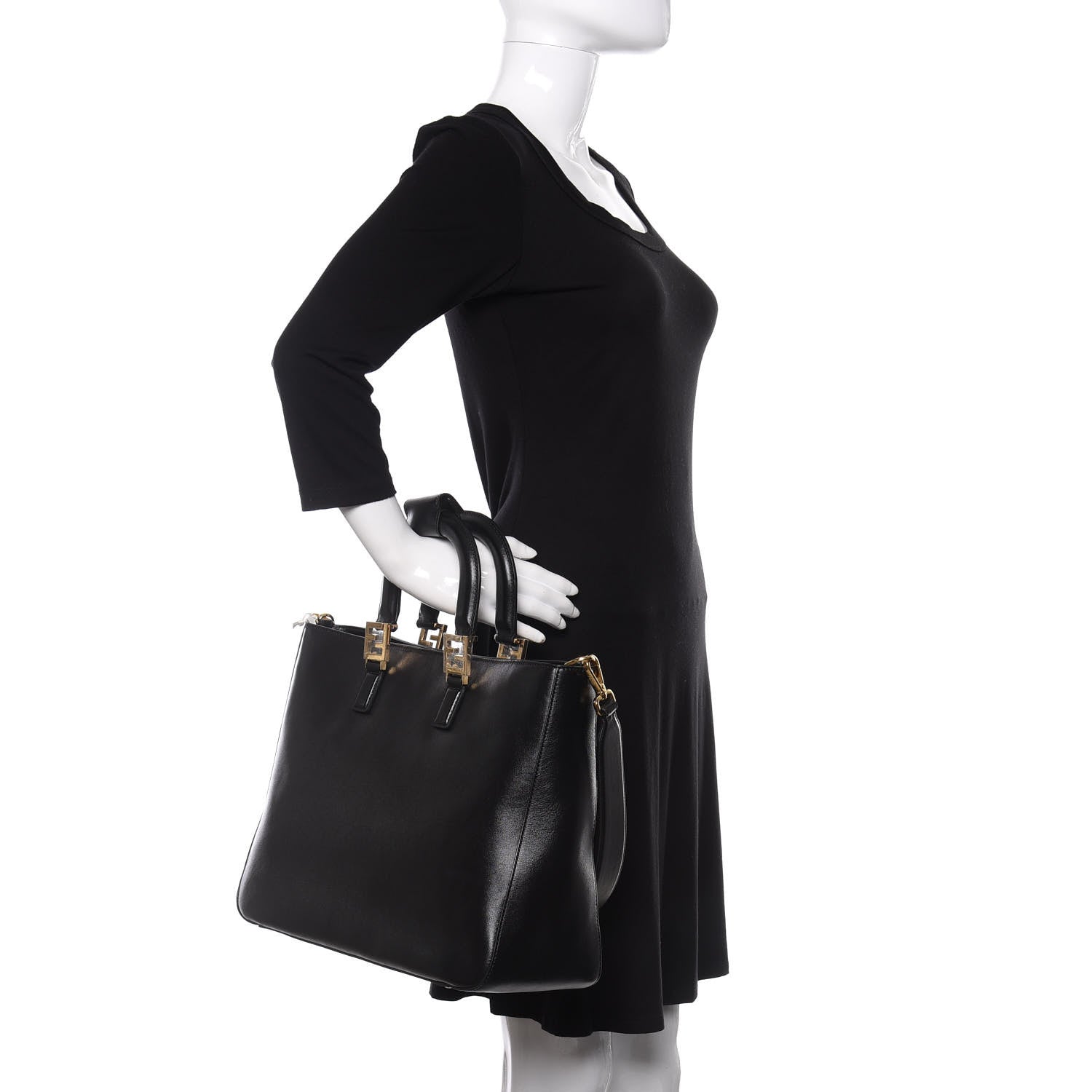 Fendi Vitello Glacier Medium FF Tote Black 3 of 10