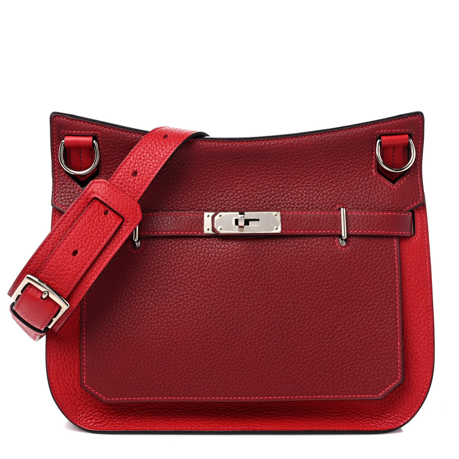 Hermes Taurillon Clemence Bi-Color Jypsiere 28 Rouge H Rouge Casaque 1 of 9