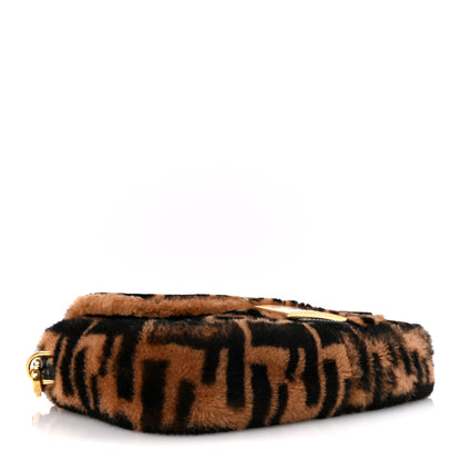 Fendi Shearling Vitello Dolce Macro FF 1974 Baguette Tobacco Black 4 of 10