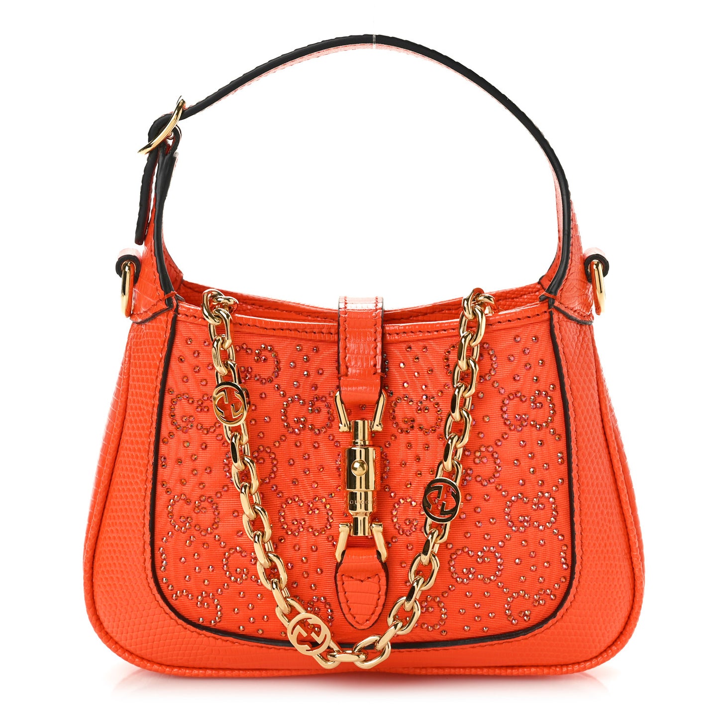 Canvas Lizard Crystal GG Monogram Mini Jackie 1961 Orange