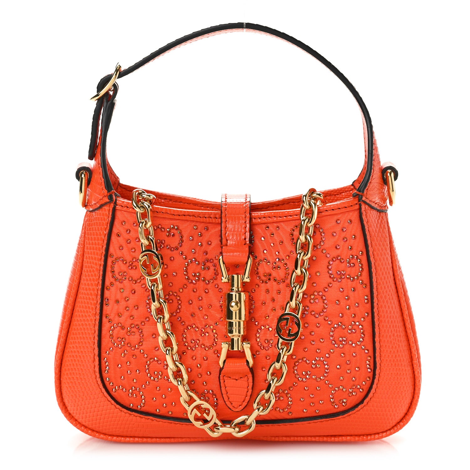 Gucci Canvas Lizard Crystal GG Monogram Mini Jackie 1961 Orange 1 of 9