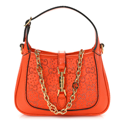 Gucci Canvas Lizard Crystal GG Monogram Mini Jackie 1961 Orange 1 of 9