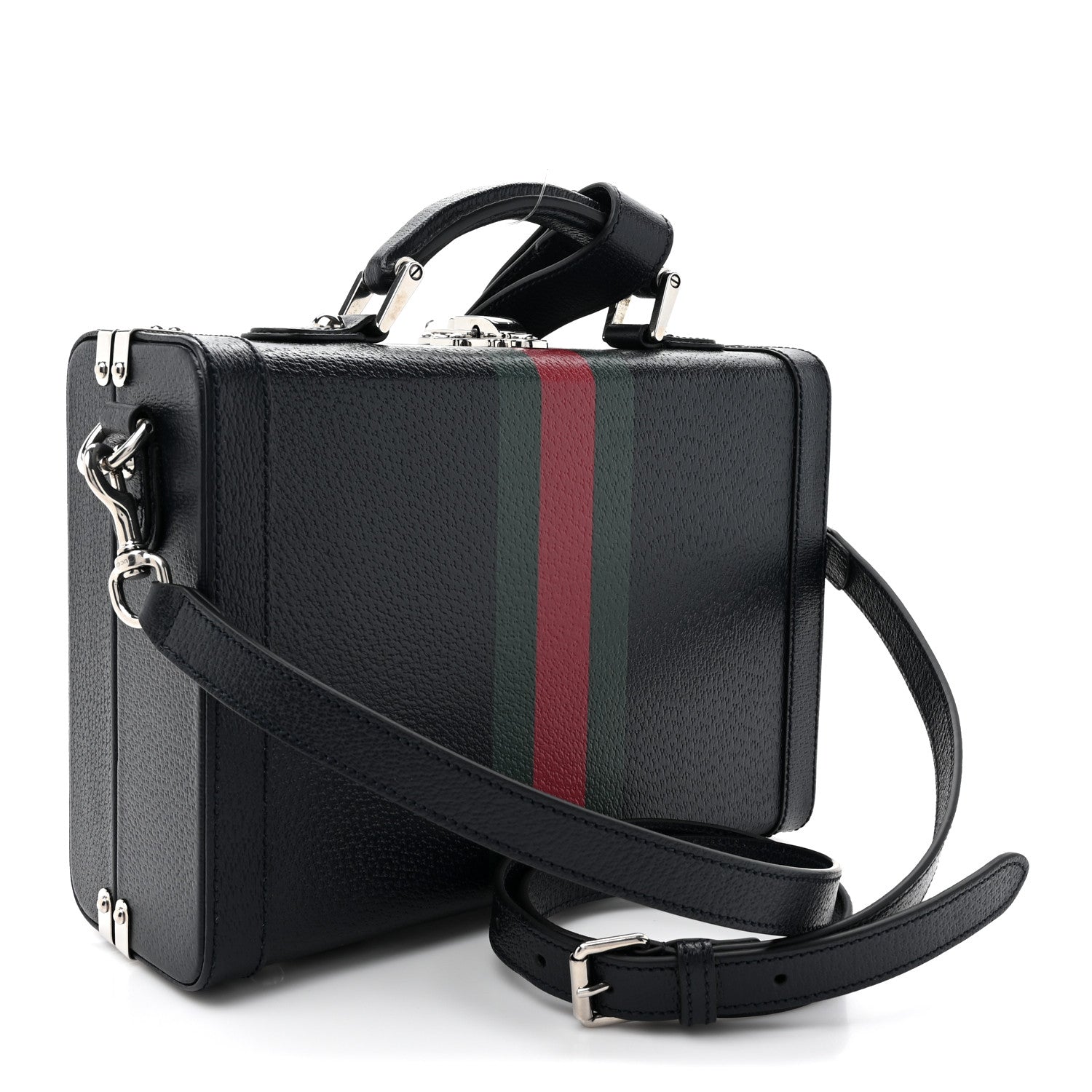 Gucci Dollar Calfskin Web Savoy Medium Top Handle Beauty Case Dark Blue 3 of 9