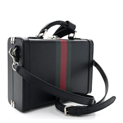 Gucci Dollar Calfskin Web Savoy Medium Top Handle Beauty Case Dark Blue 3 of 9