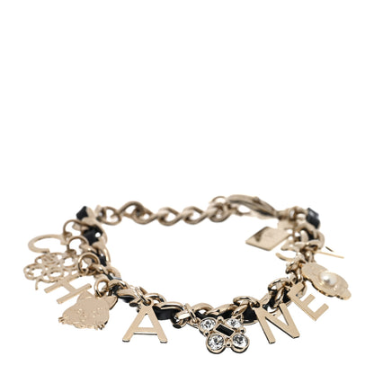 Chanel Metal Lambskin Crystal Chain CC Charms Bracelet Gold Black 1 of 5