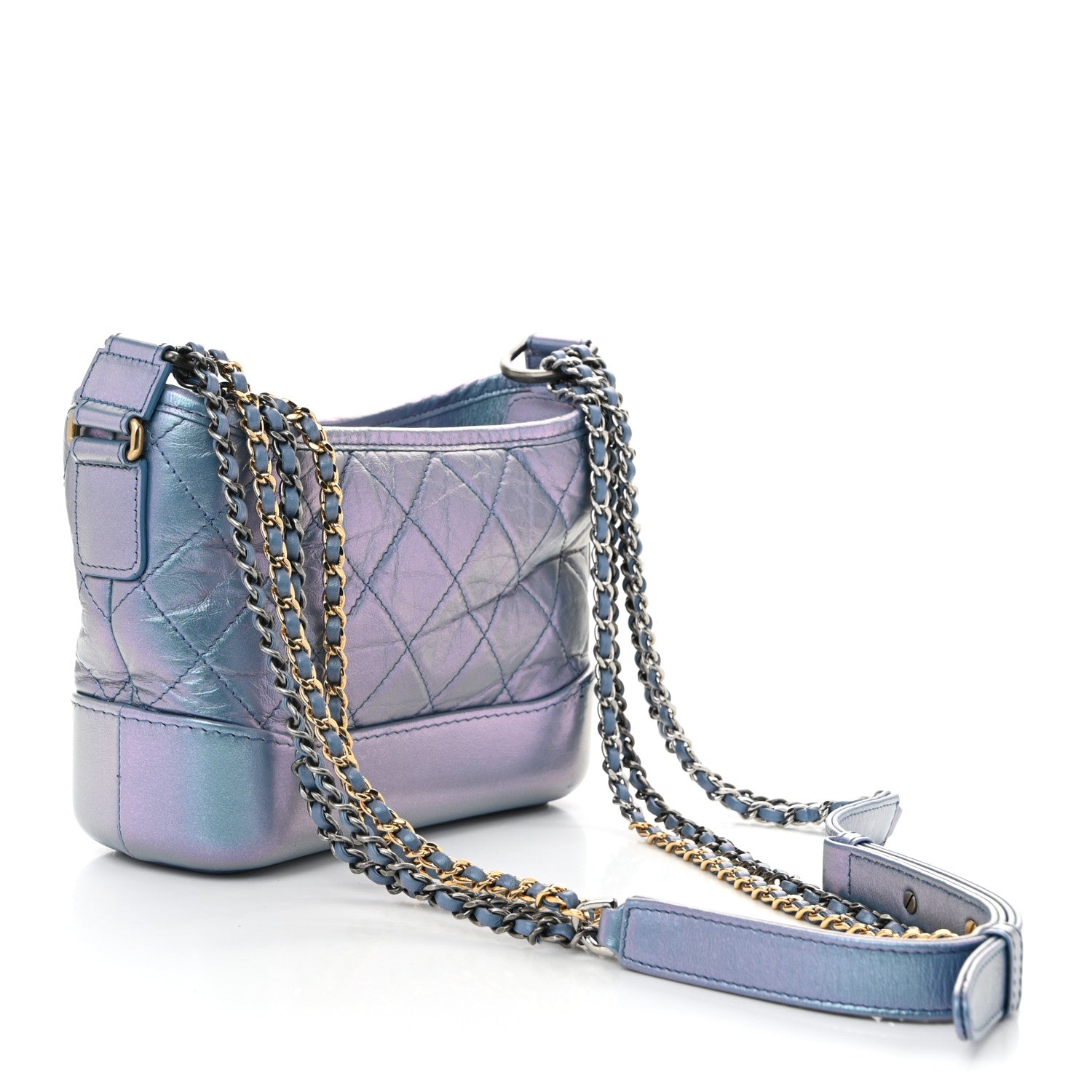 Chanel Iridescent Aged Calfskin Quilted Small Gabrielle Hobo Blue 3 of 12