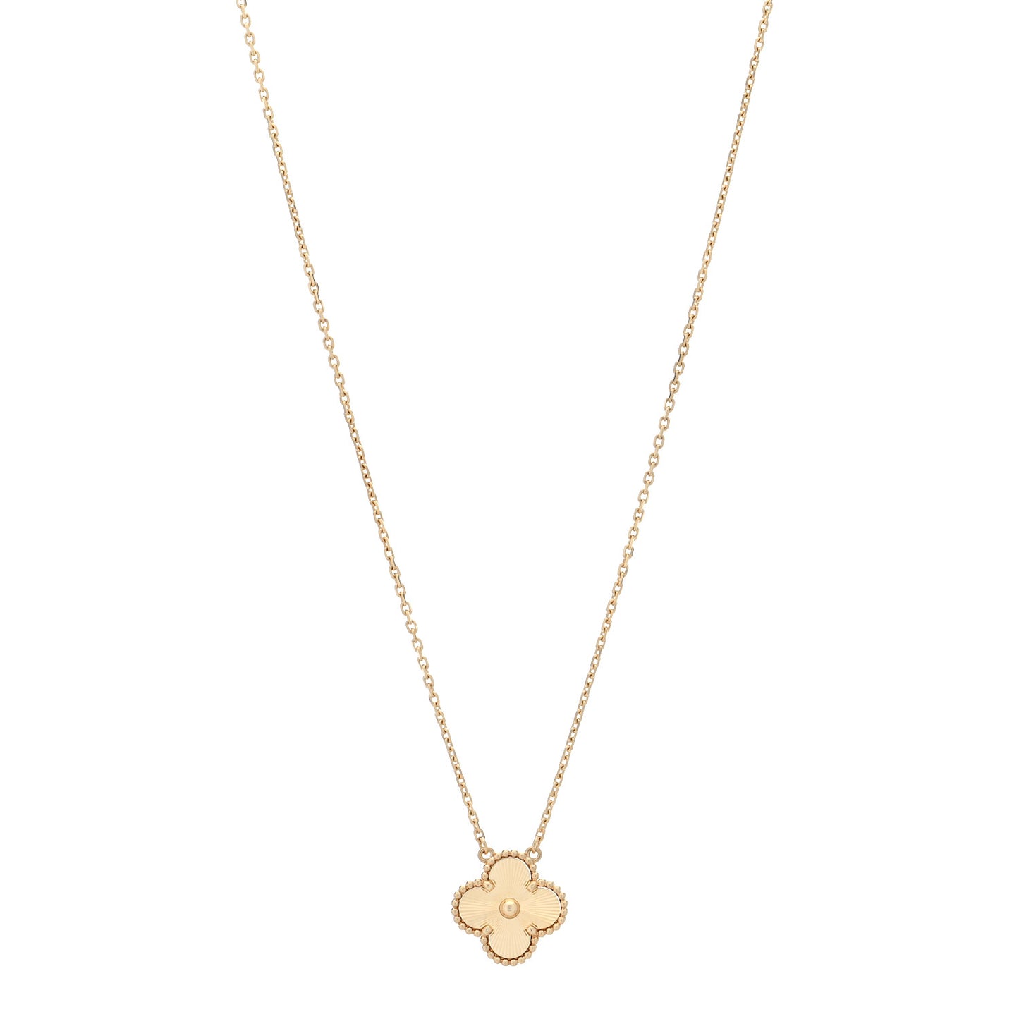 18K Yellow Gold Guilloche Vintage Alhambra Pendant Necklace
