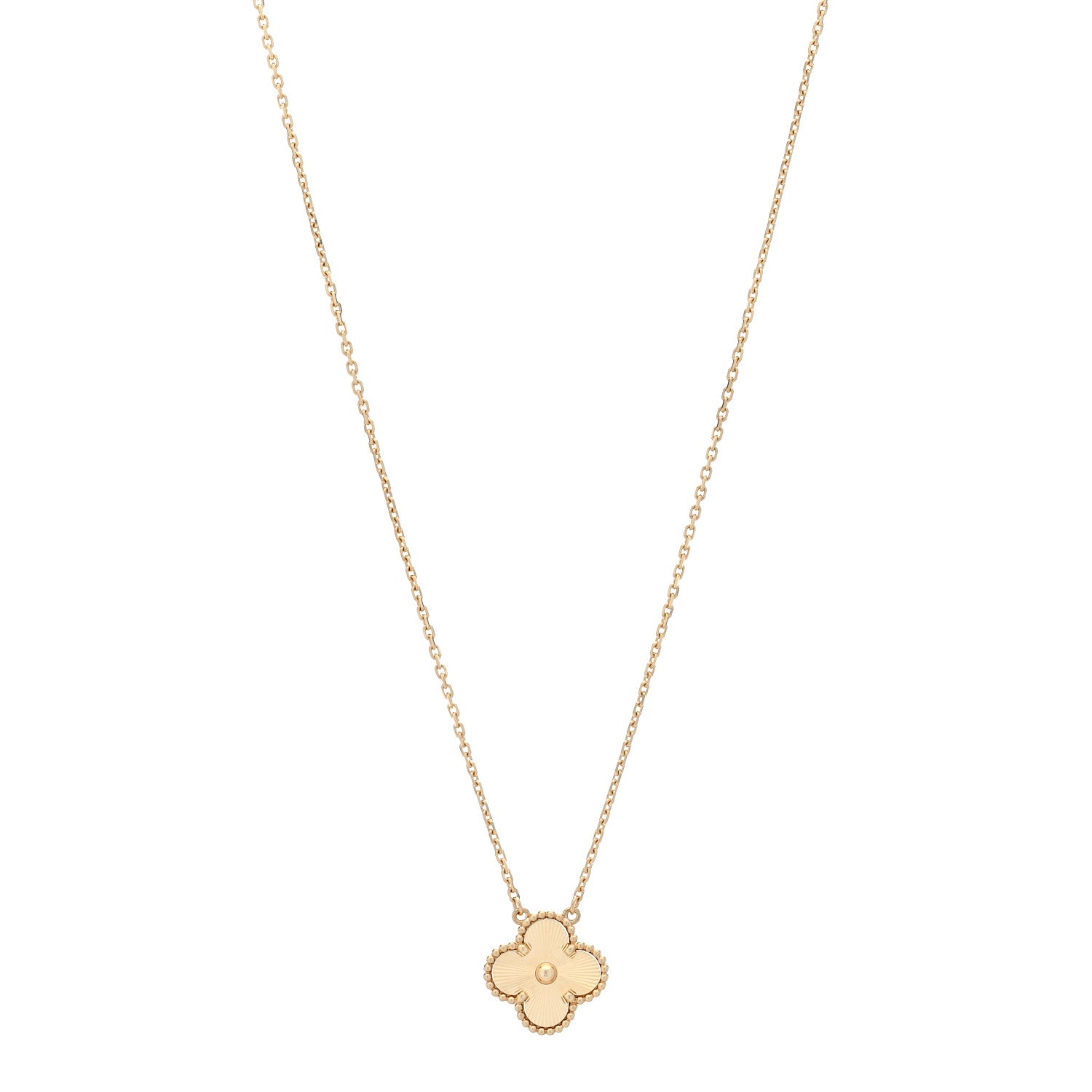 Van Cleef & Arpels 18K Yellow Gold Guilloche Vintage Alhambra Pendant Necklace 2 of 8