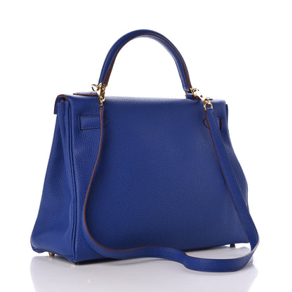 Hermes Togo Horseshoe Kelly Retourne 32 Bleu Electrique Rouge H 3 of 40