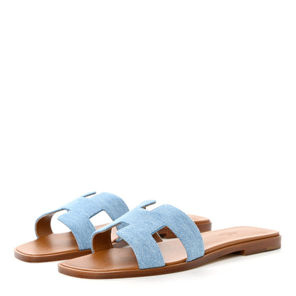 Hermes Denim Canvas Oran Sandals 38 Bleu Clair 3 of 10
