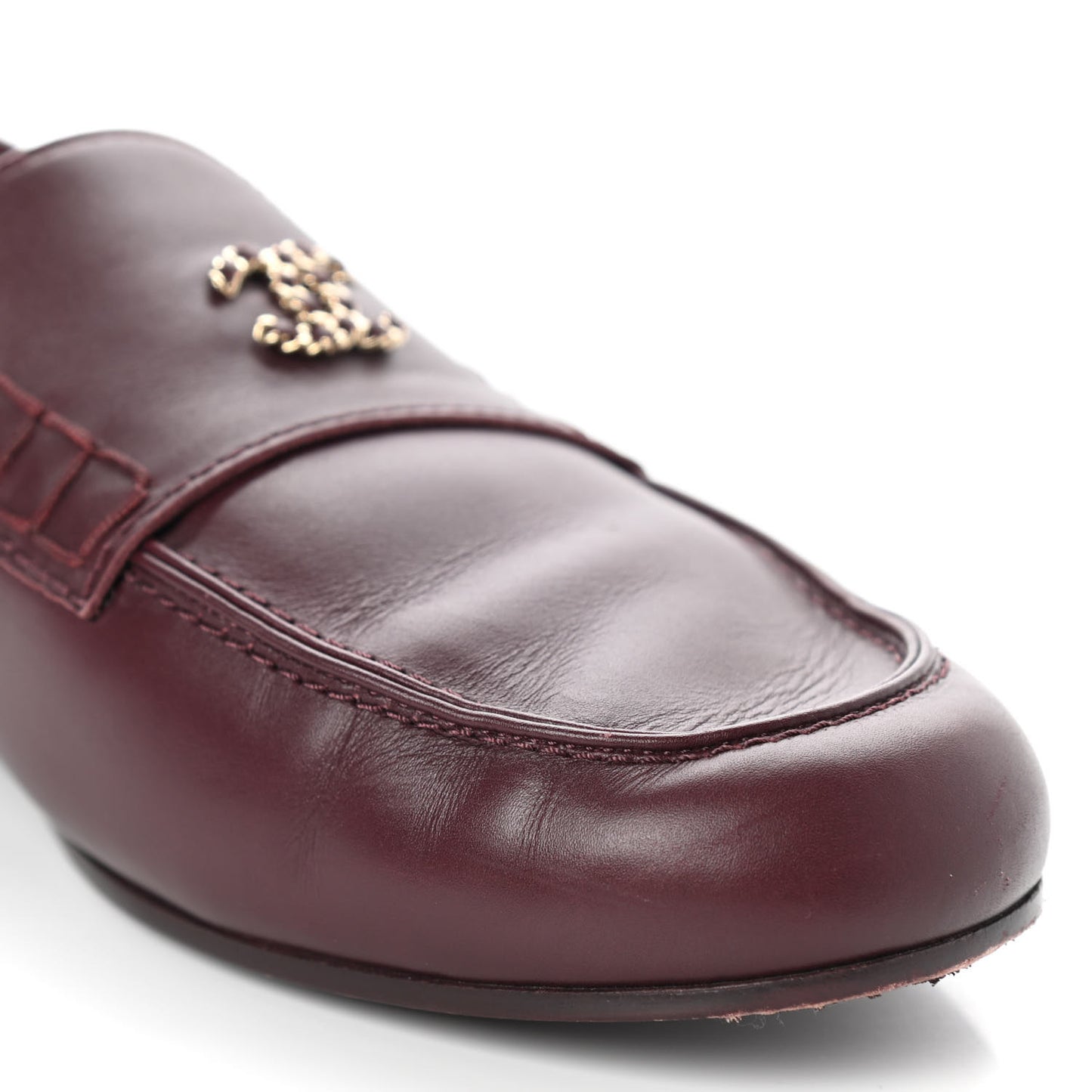 Calfskin CC Chain Mocassin Loafers 42 Burgundy