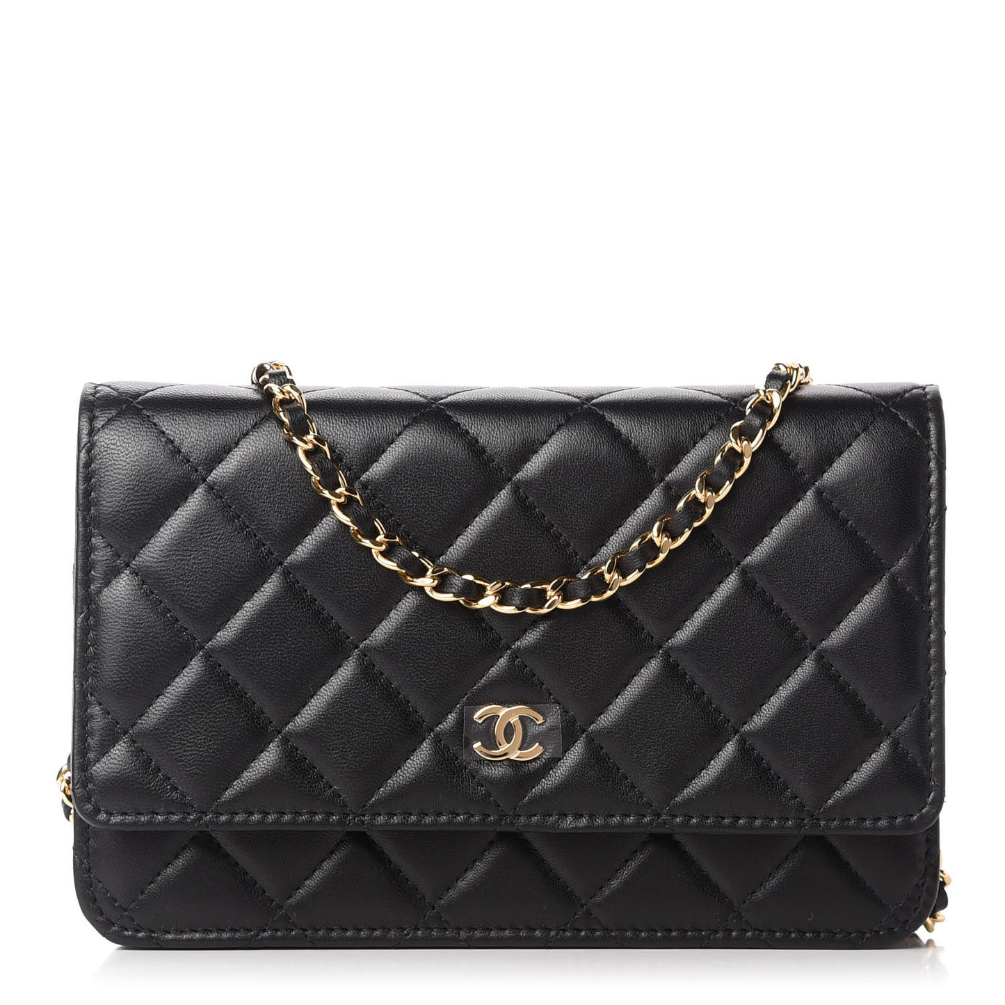 Lambskin Quilted Wallet On Chain WOC Black