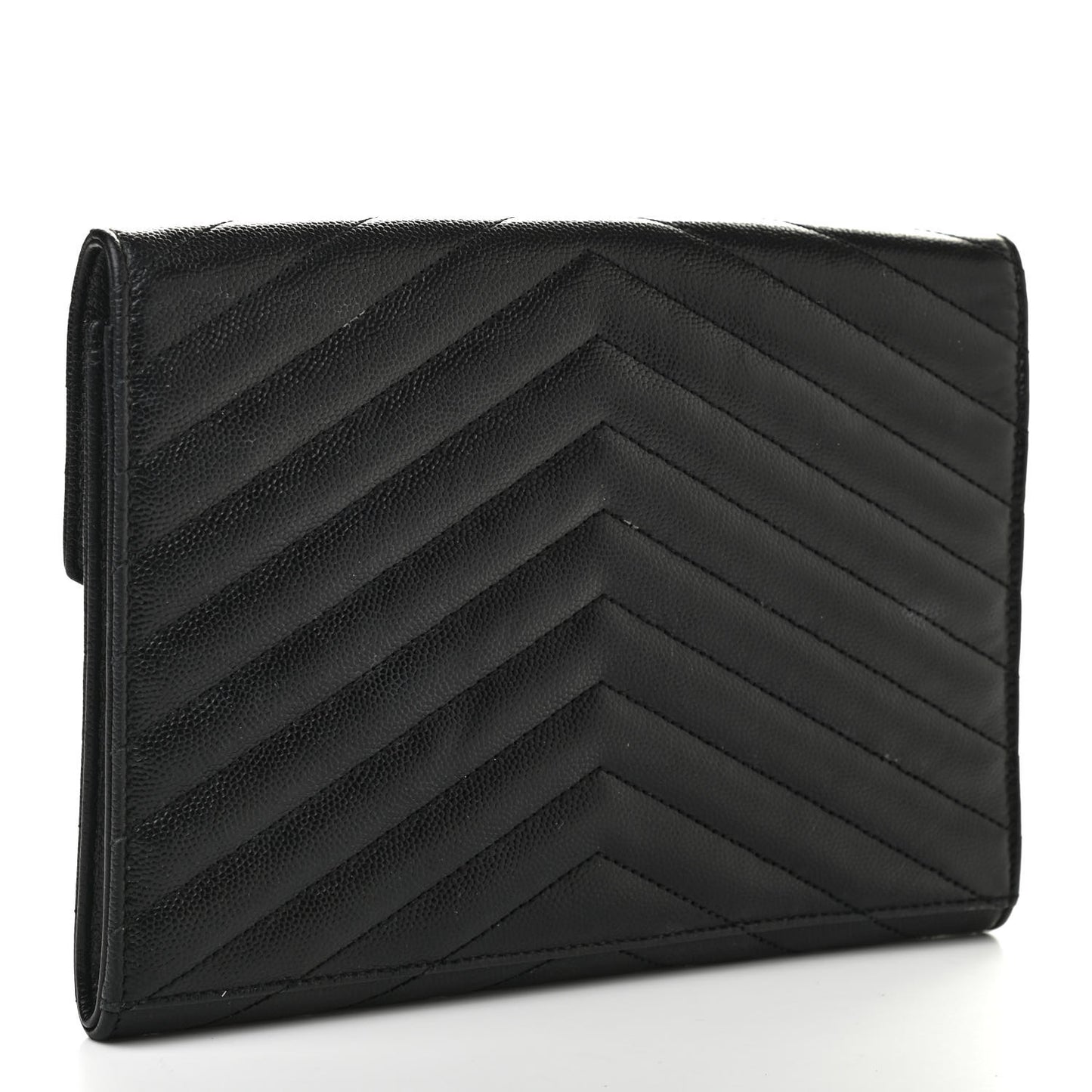 Grain De Poudre Matelasse Chevron Monogram Envelope Clutch Black