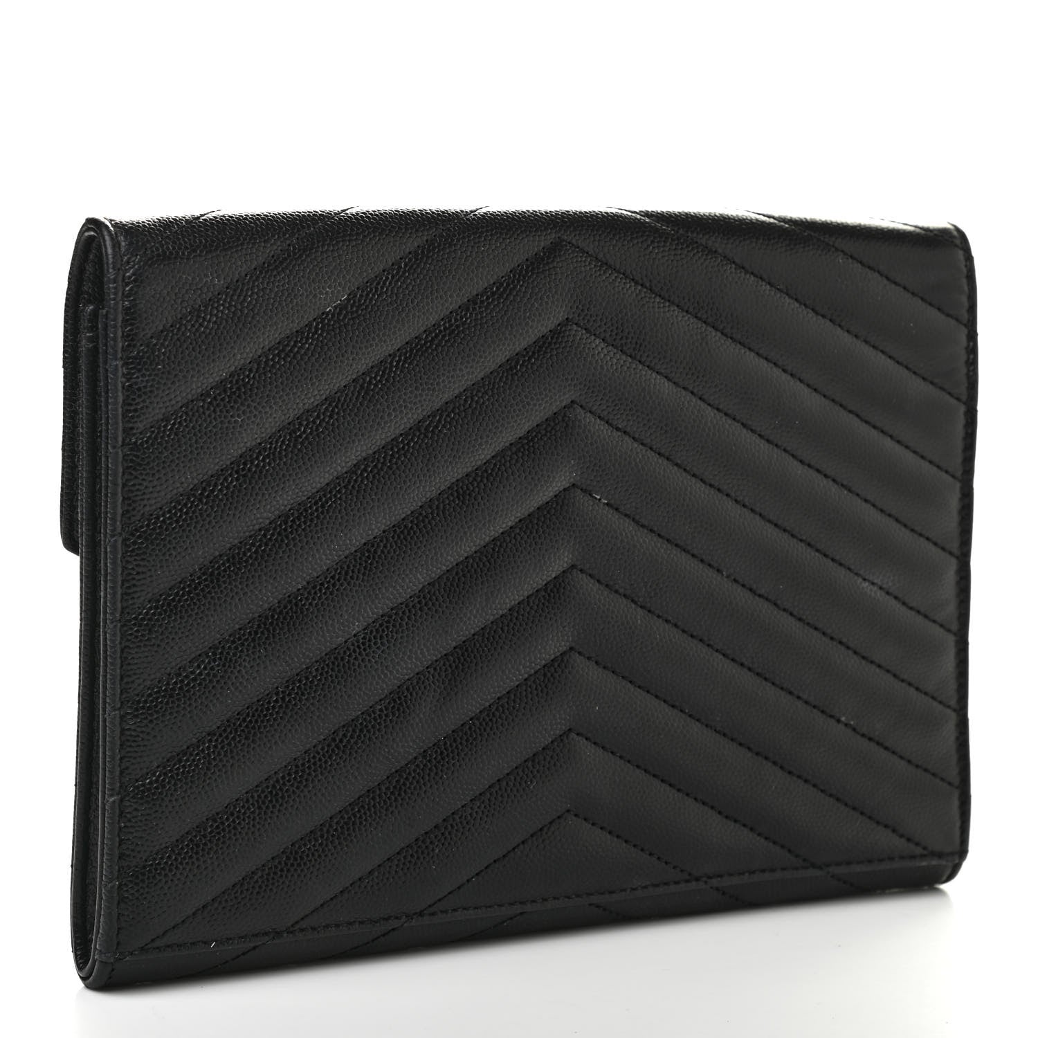Saint Laurent Grain De Poudre Matelasse Chevron Monogram Envelope Clutch Black 3 of 8