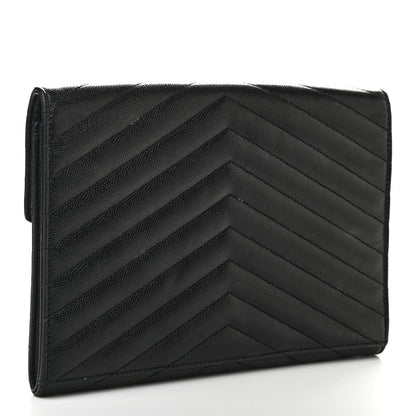 Saint Laurent Grain De Poudre Matelasse Chevron Monogram Envelope Clutch Black 3 of 8