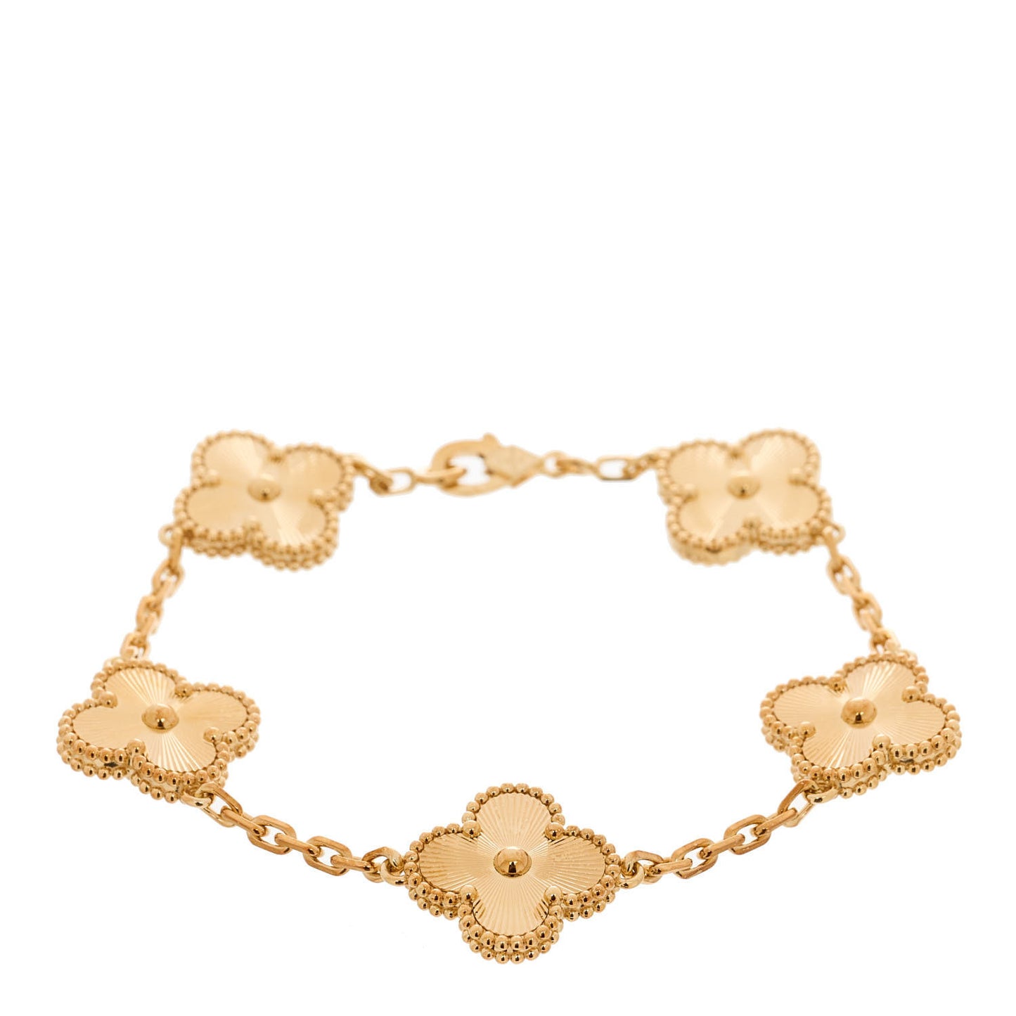 18K Yellow Gold 5 Motifs Guilloche Vintage Alhambra Bracelet