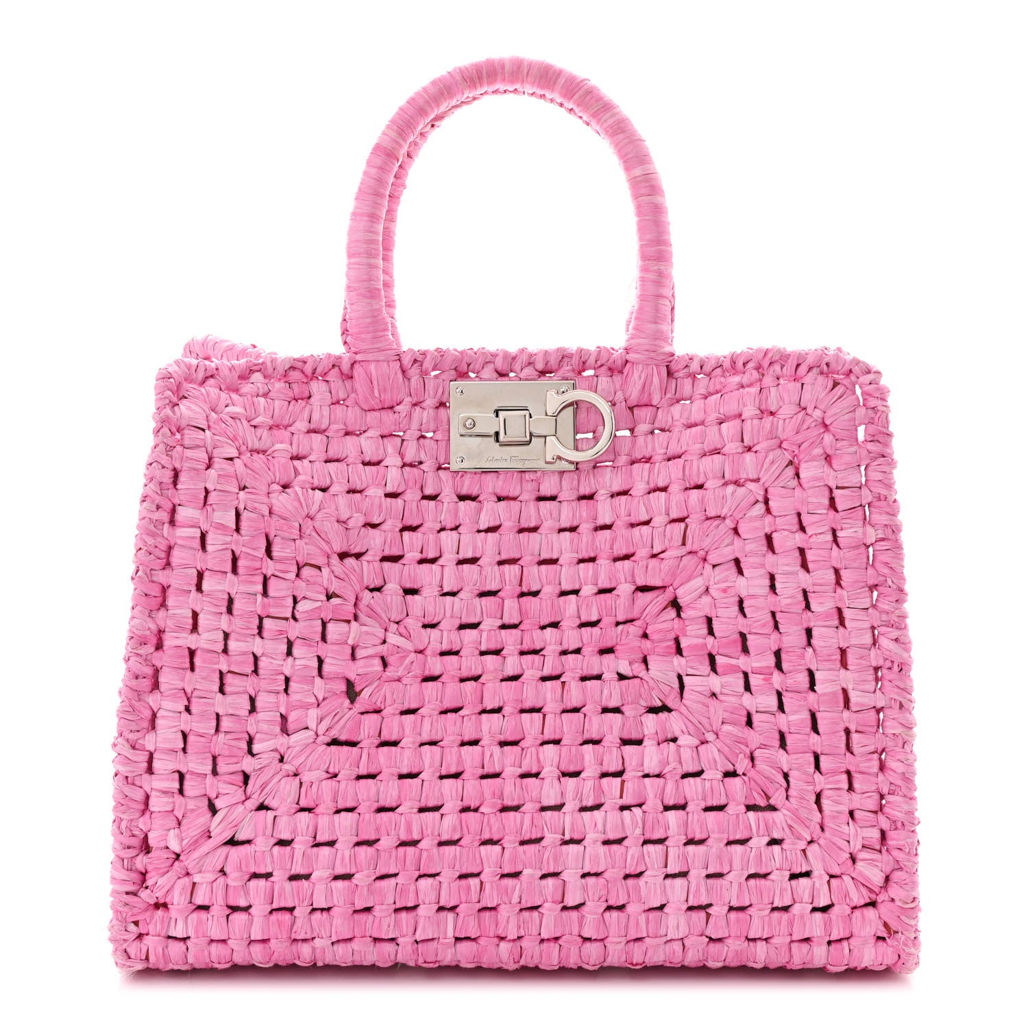 Salvatore Ferragamo Raffia The Studio Box Tote Pink 1 of 10