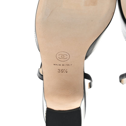 Chanel Lambskin Patent Cap Toe CC Slingback Pumps 39.5 Black 6 of 9