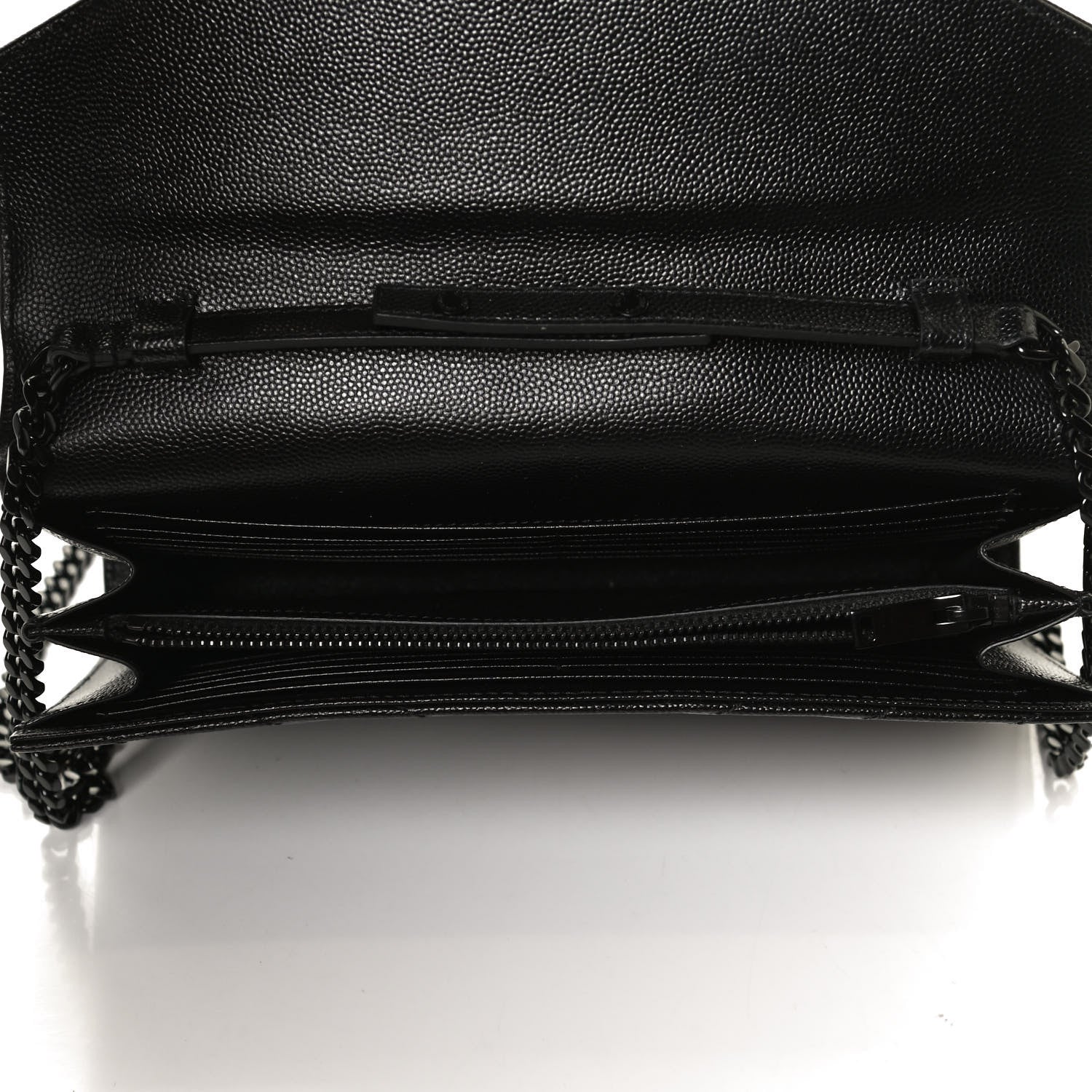 Saint Laurent Grain De Poudre Matelasse Chevron Monogram Chain Wallet Black 5 of 13