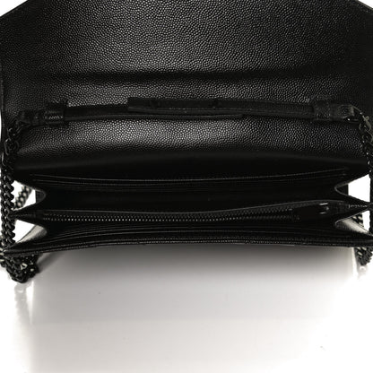 Saint Laurent Grain De Poudre Matelasse Chevron Monogram Chain Wallet Black 5 of 13