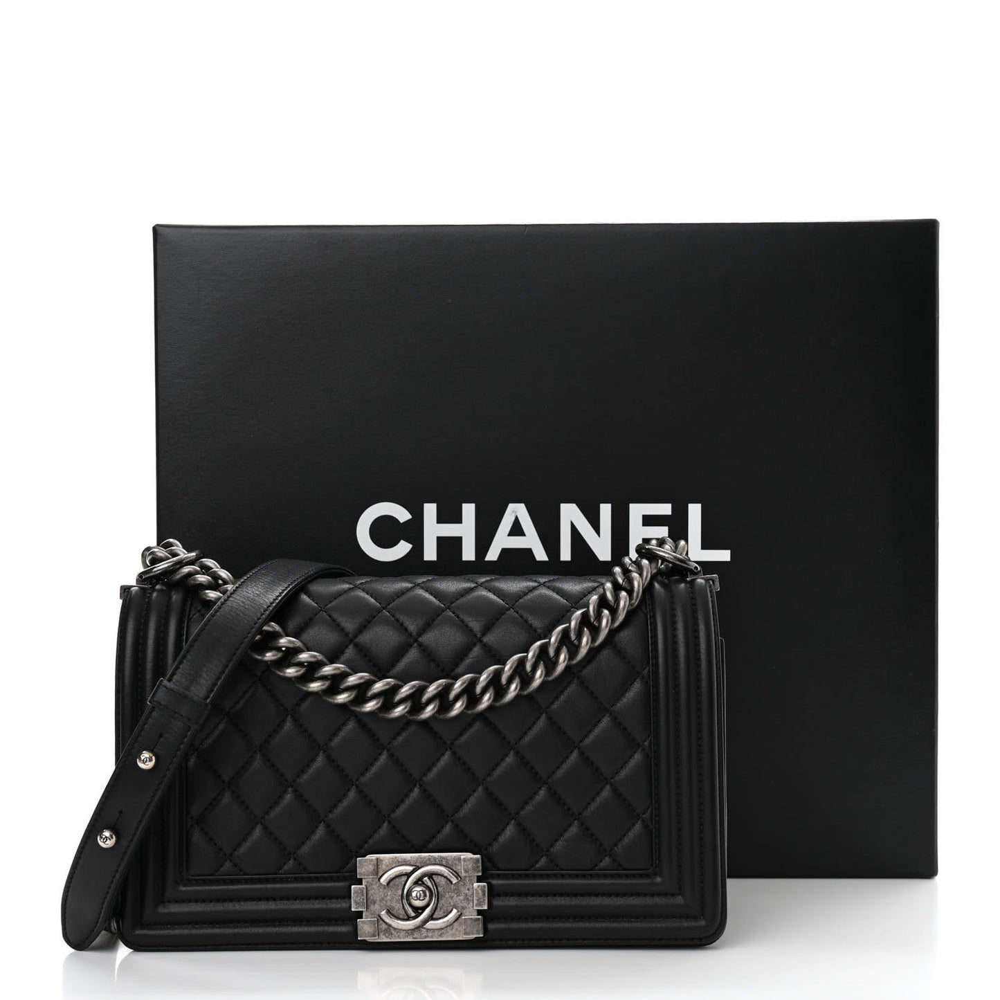 Calfskin Quilted Medium Boy Flap Black