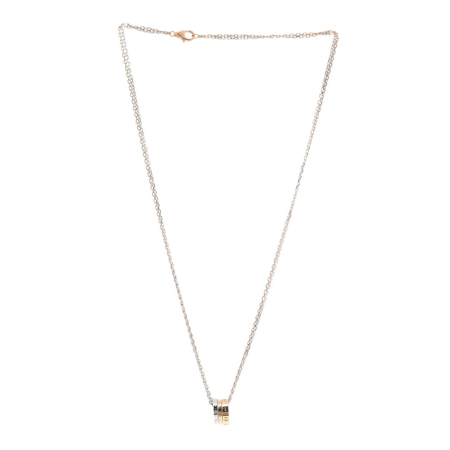 18K White Pink Gold Diamond Three Ring LOVE Pendant Necklace