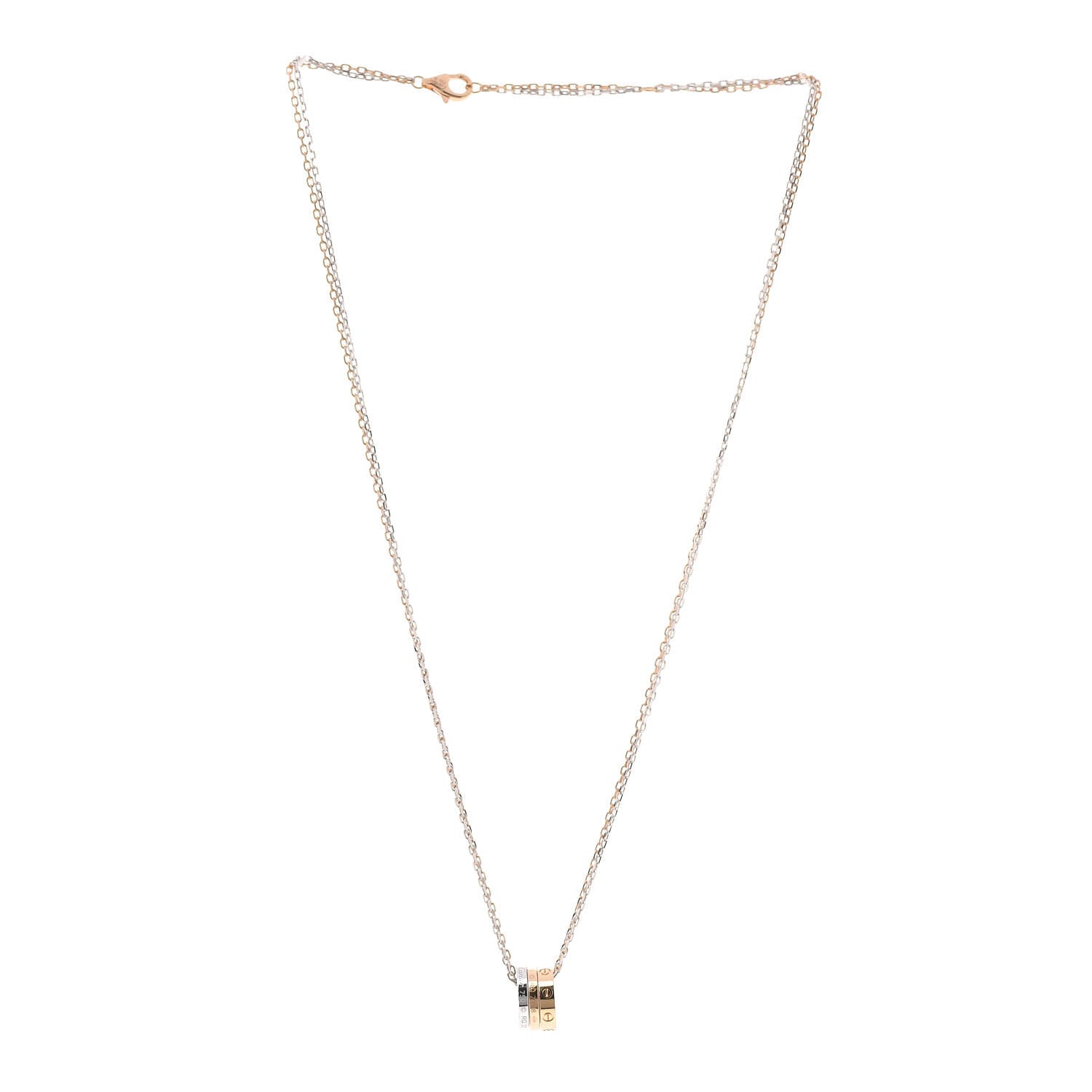 Cartier 18K White Pink Gold Diamond Three Ring LOVE Pendant Necklace 2 of 5
