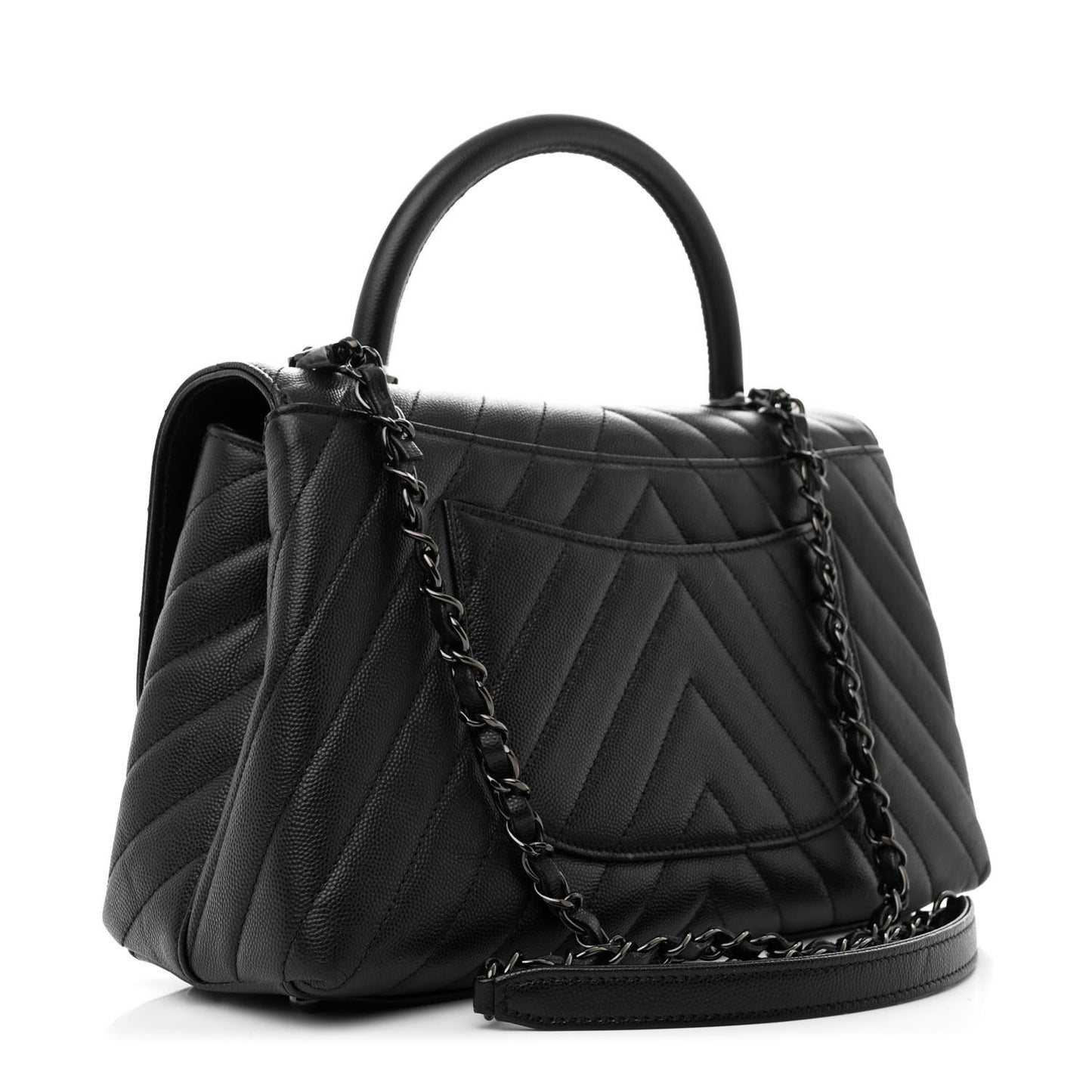 Caviar Chevron Quilted Small Coco Handle Flap So Black