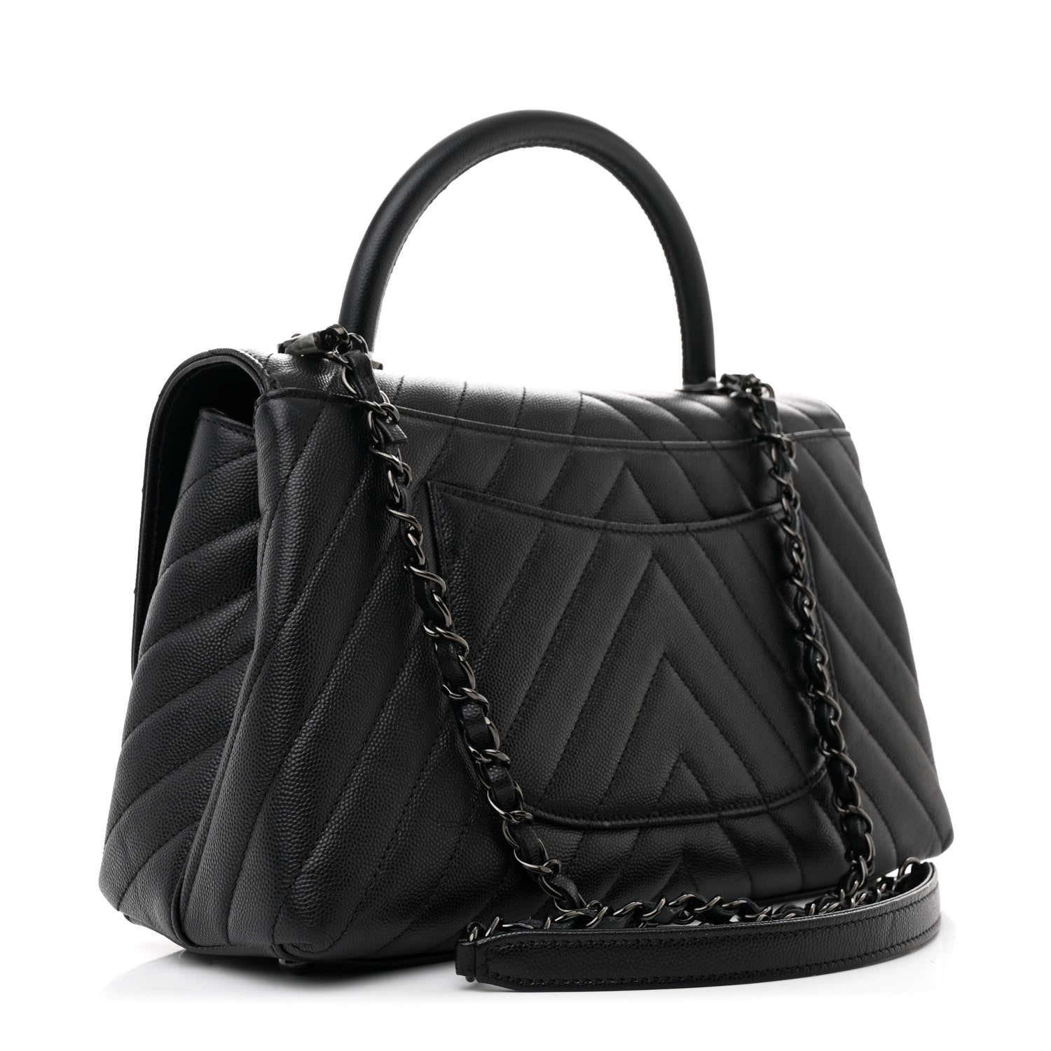 Chanel Caviar Chevron Quilted Small Coco Handle Flap So Black 3 of 12