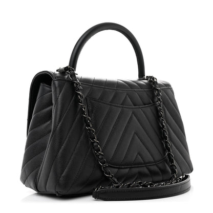 Chanel Caviar Chevron Quilted Small Coco Handle Flap So Black 3 of 12