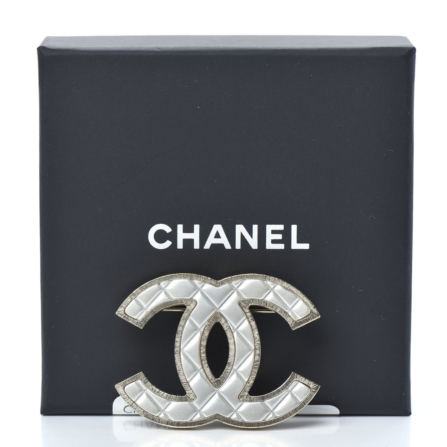 Metal Quilted CC Brooch Silver Gold