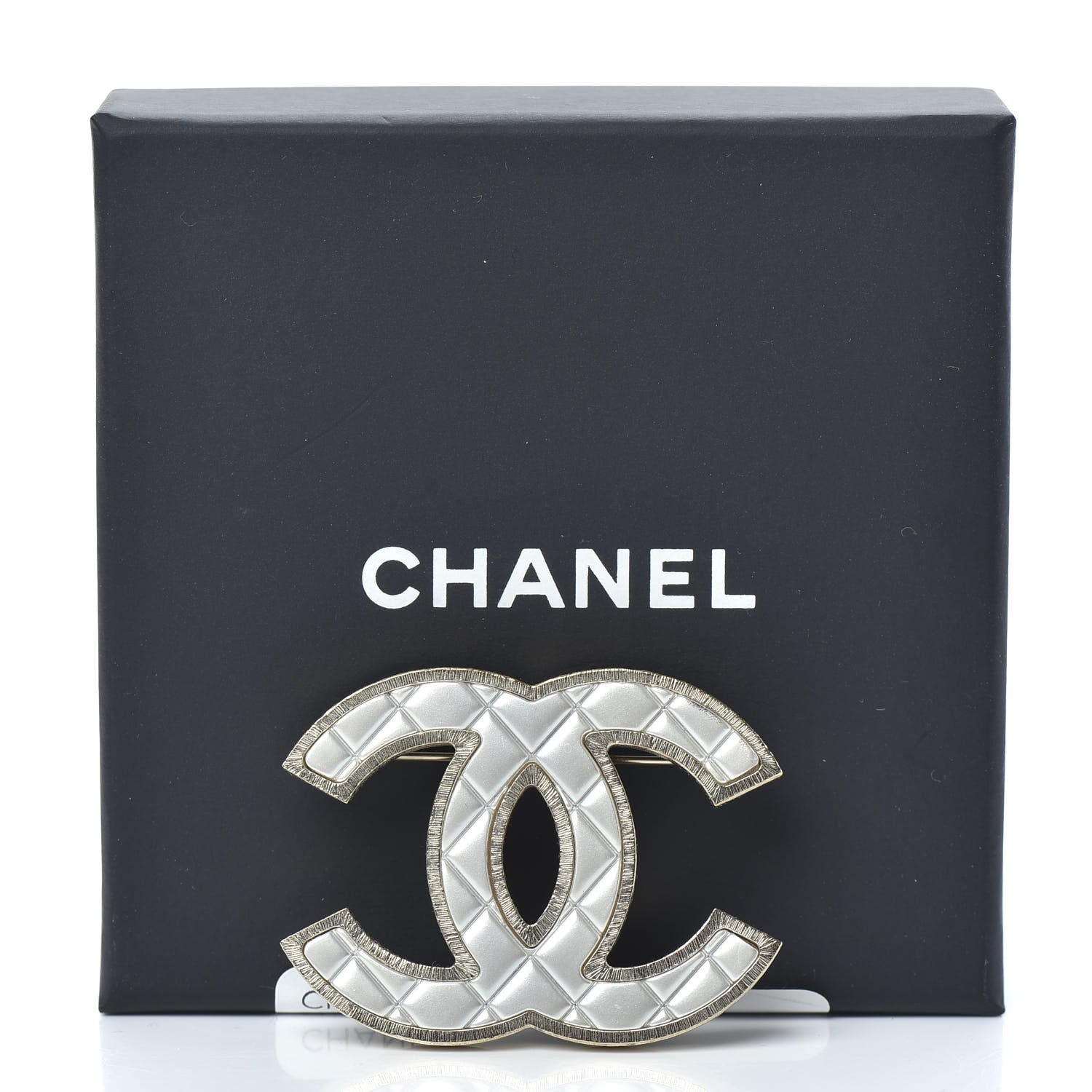Chanel Metal Quilted CC Brooch Silver Gold 4 of 4