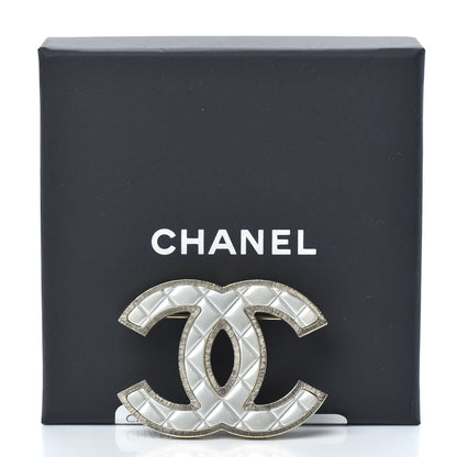 Chanel Metal Quilted CC Brooch Silver Gold 4 of 4