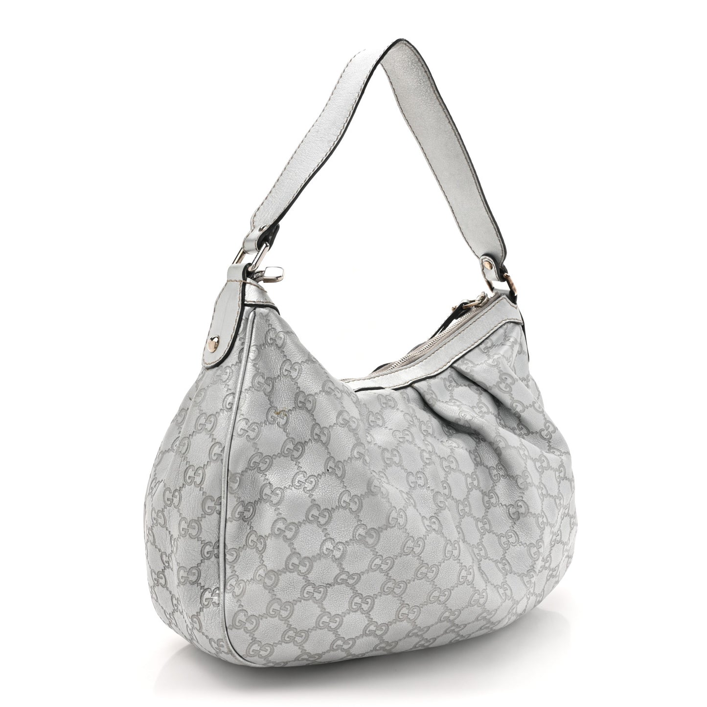 Metallic Guccissima Medium Sukey Hobo Silver