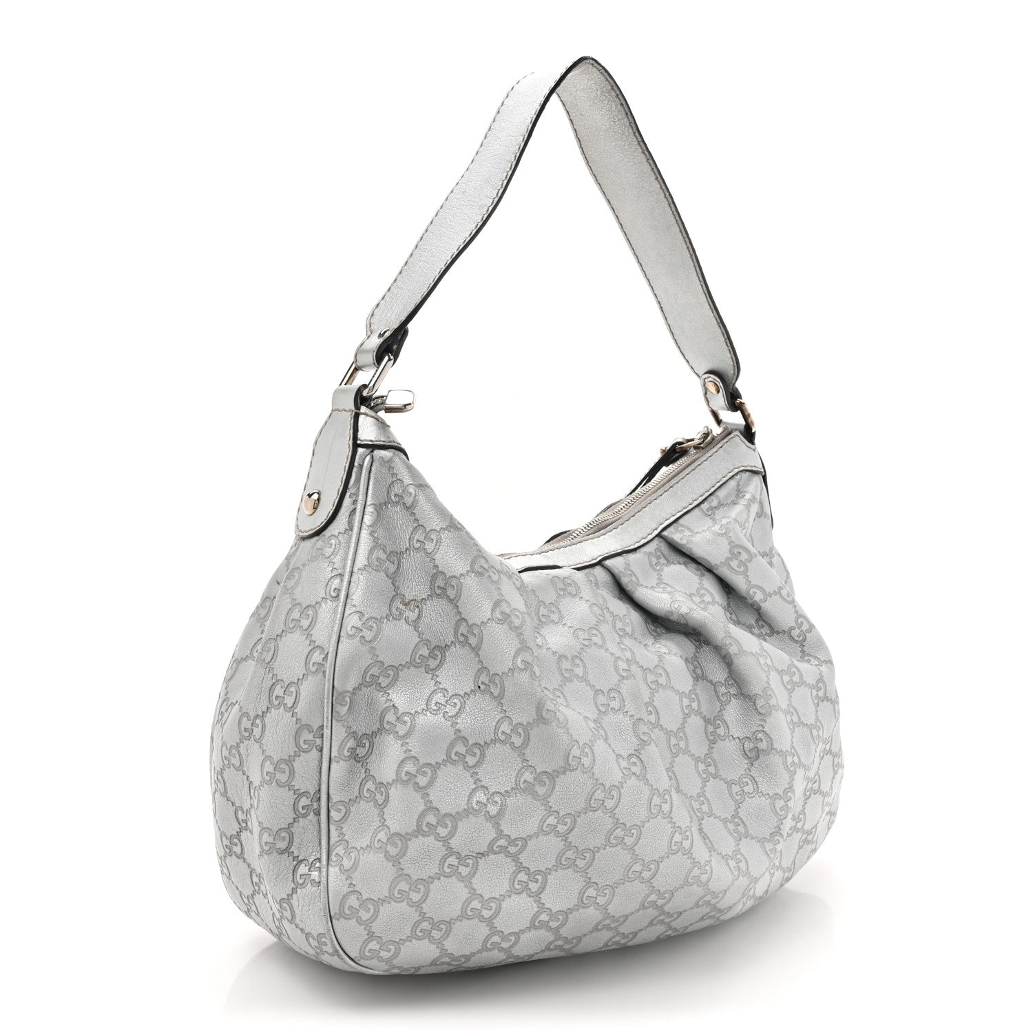 Gucci Metallic Guccissima Medium Sukey Hobo Silver 3 of 19