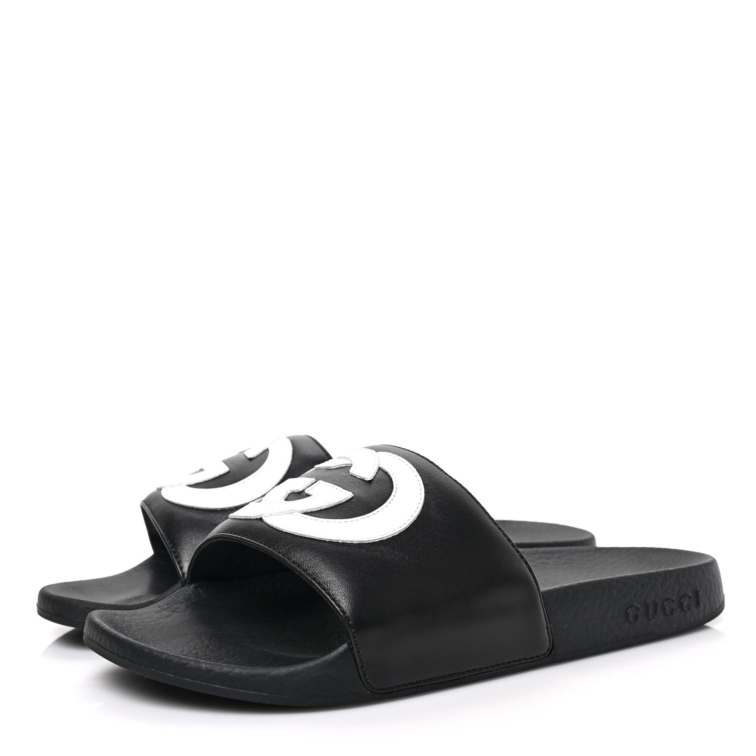 Gucci Nappa Miro Soft Calfskin Womens Interlocking G Slide Sandals 37 Black White 3 of 7